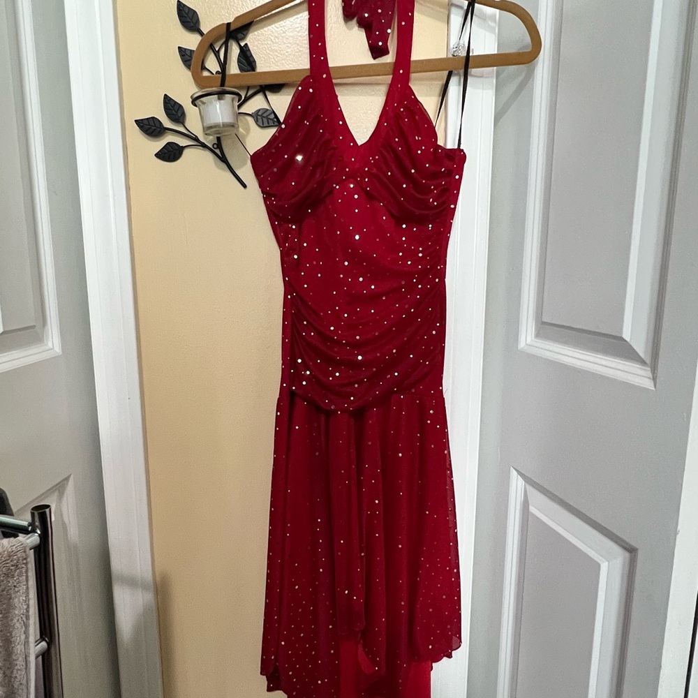 City Studio Sparkling Red Halter Prom Dress